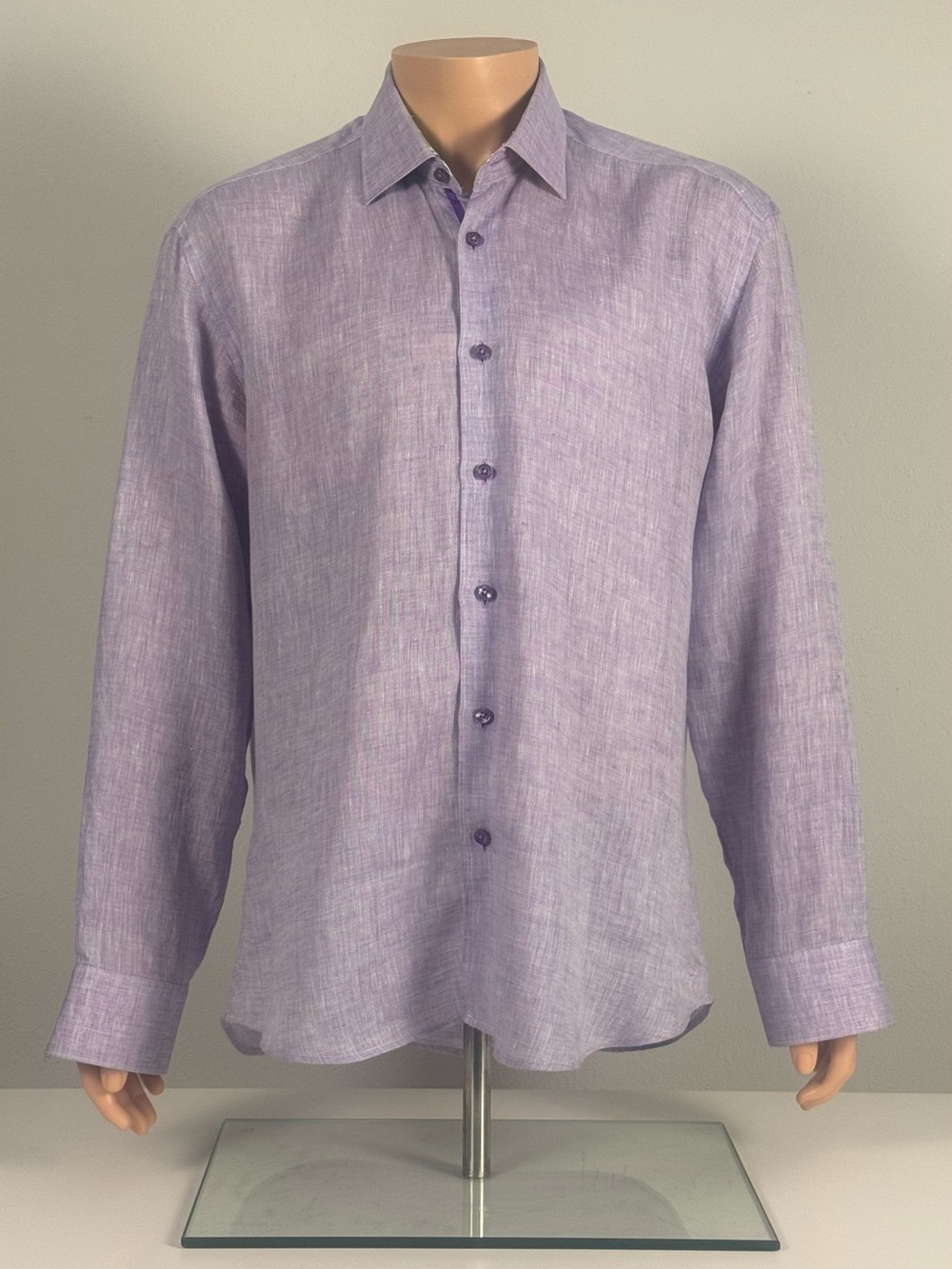 Bertigo Men’s 100% Linen Shirt XL Lavender Contrast Cuffs Long Sleeve